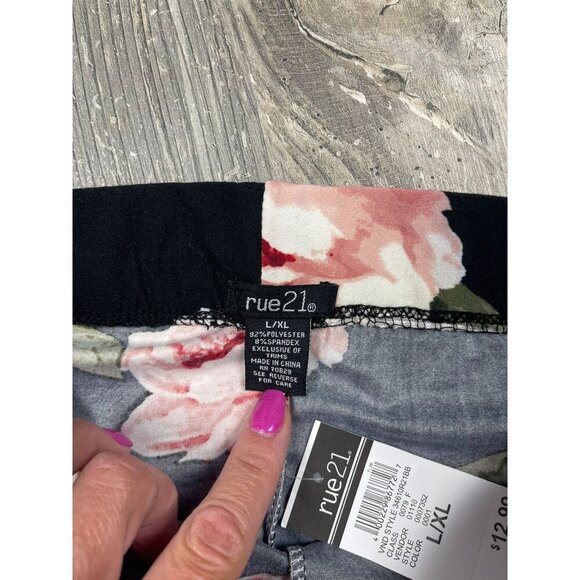 Set of 2 Floral Leggings L/XL Large XL NEW NWT Black Pink Rue21 Docele - Picture 3 of 5